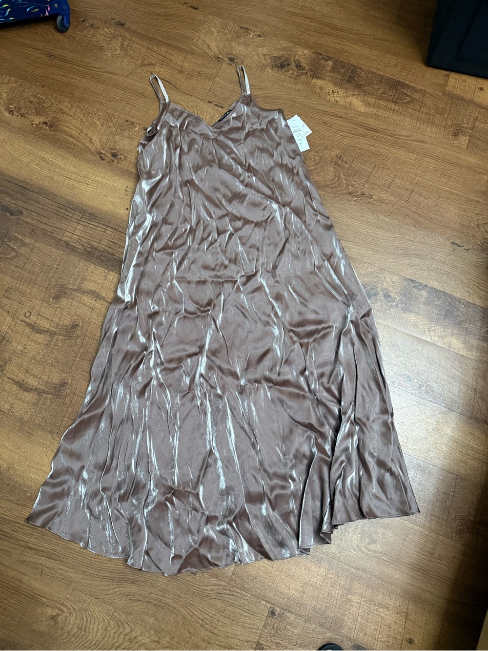 Shimmer Slip Maxi Dress in Mauve Taupe - Women's V-Neck Spaghetti Strap